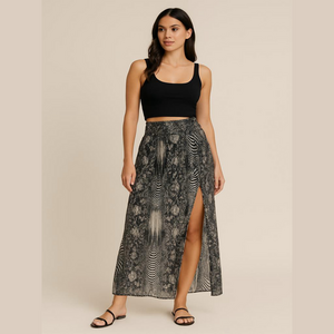 Arden B Chiffon Maxi Skirt animal print slit Vintage